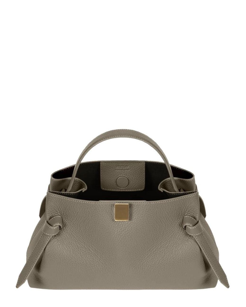 Yuzefi Brown Pebble-Grain Leather Top Handle Bag