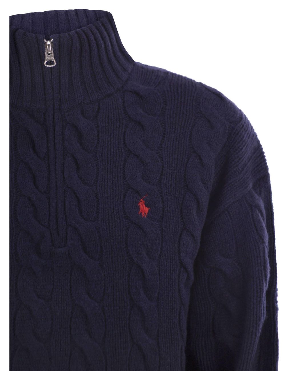 Polo Ralph Lauren Blue Wool And Cashmere Cable Knit Jumper