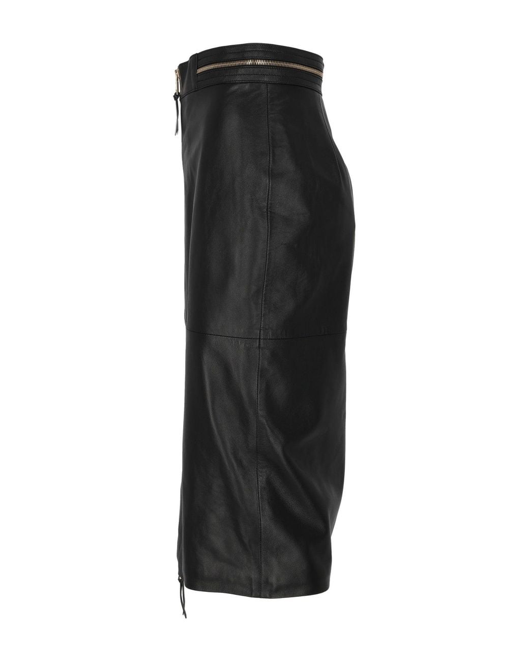 Elisabetta Franchi Black Fitted Sheepskin Leather Skirt With Front Zipper