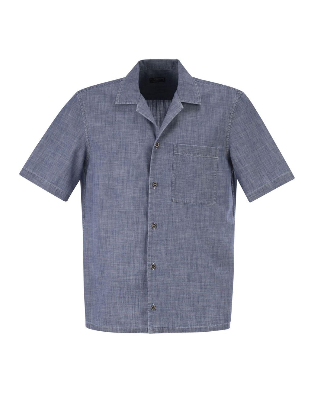 Peserico Blue Lightweight Cotton Chambray-Effect Short-Sleeve Shirt for men