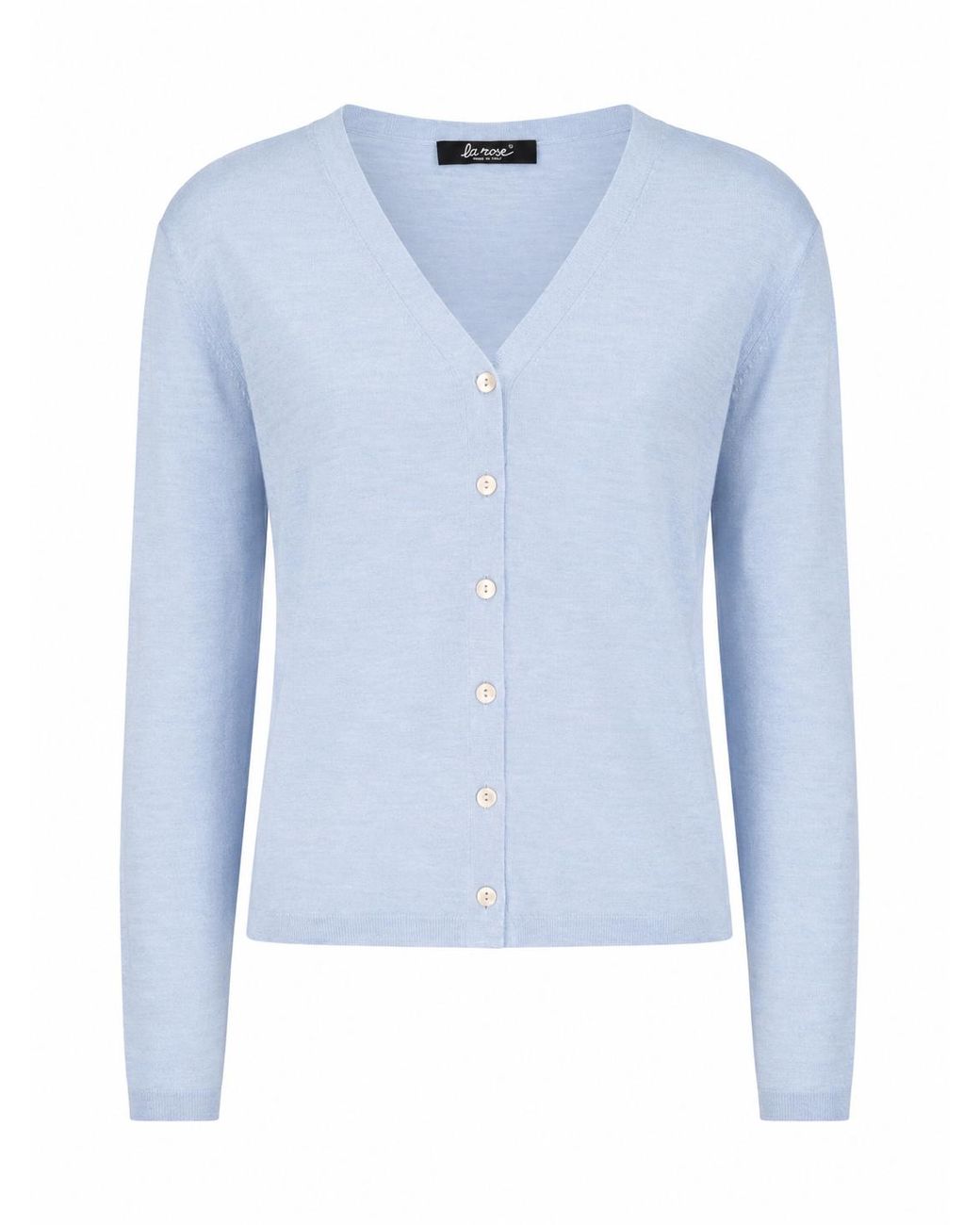 LA ROSE Blue Cardigan Knit V Neck
