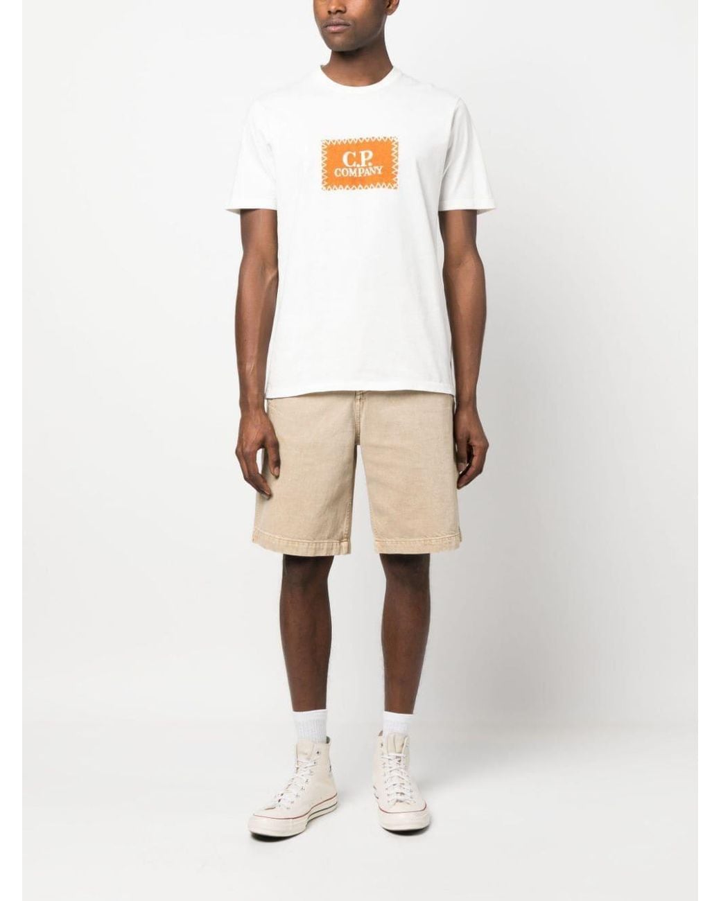 C P Company White Logo T-Shirt Clothing for men