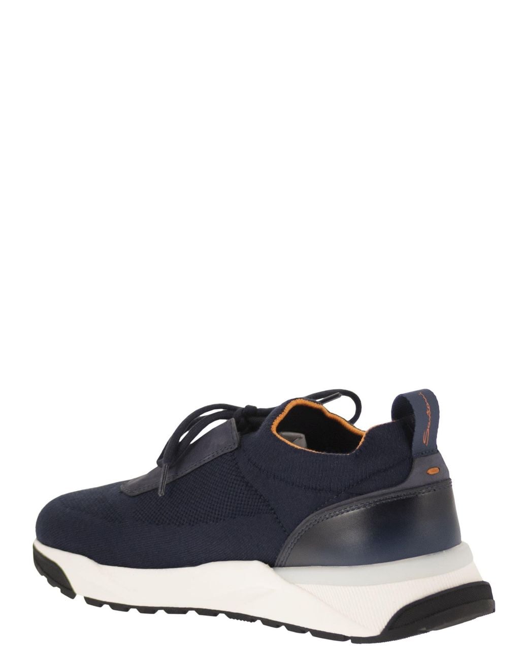 Santoni Blue Textile And Leather Trainers With Raised Sole for men