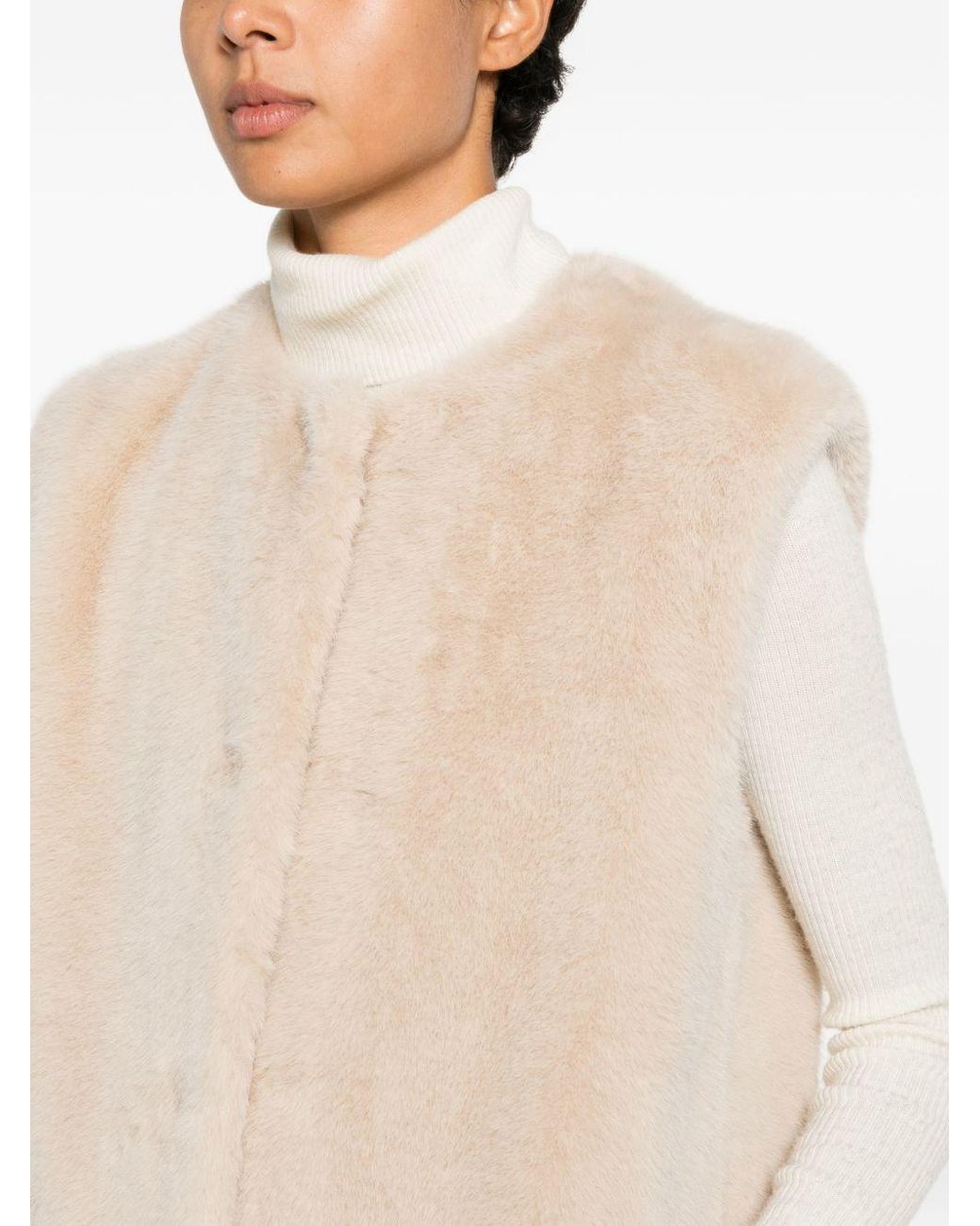 Herno Natural Long Faux Fur-Effect Gilet With Round Neckline