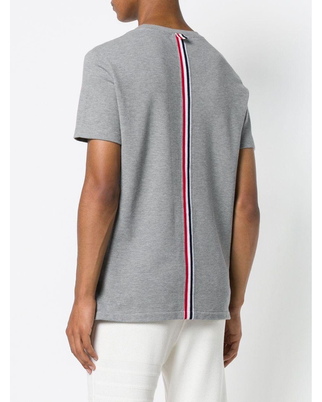 Thom Browne Gray Relaxed Fit Ss Tee W/ Center Back Rwb Stripe