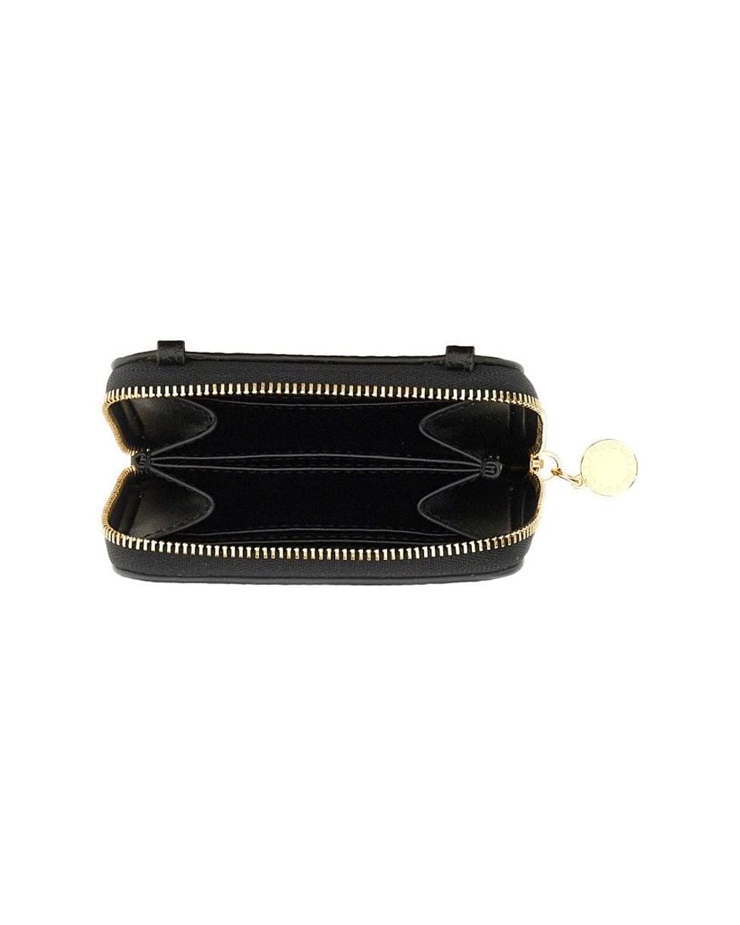 Stella McCartney Black Logo-Print Zip-Around Wallet With Shoulder Strap