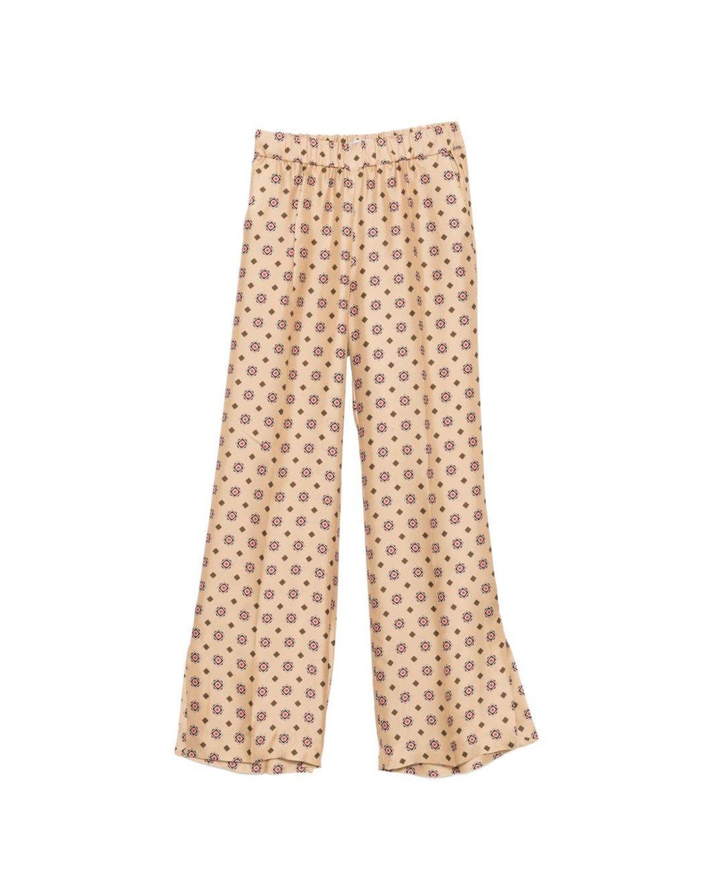 Alberto Biani Natural Printed Silk Trousers