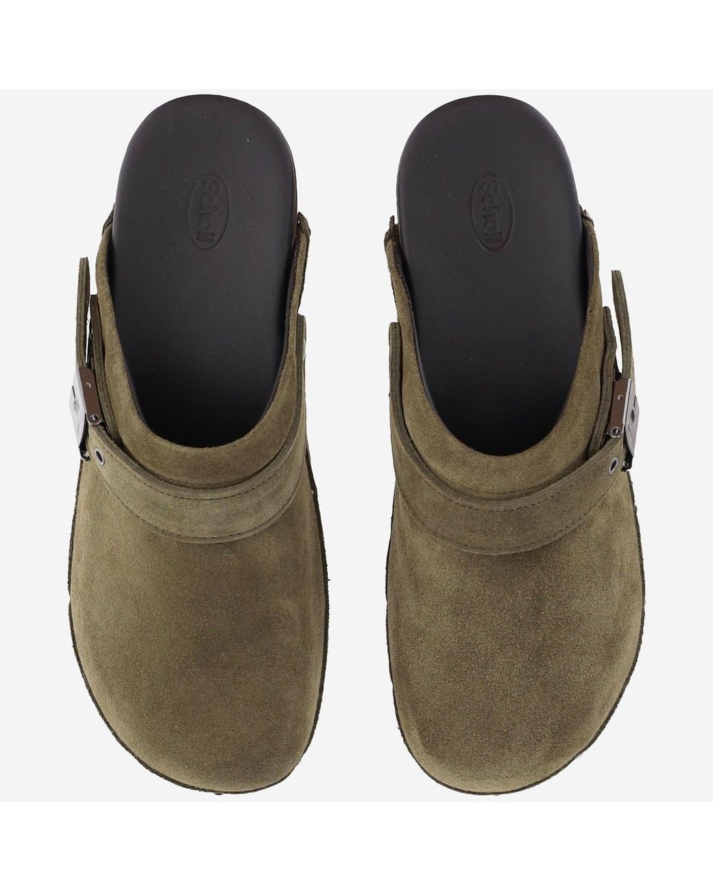 Scholl Green Wood And Suede Clogs
