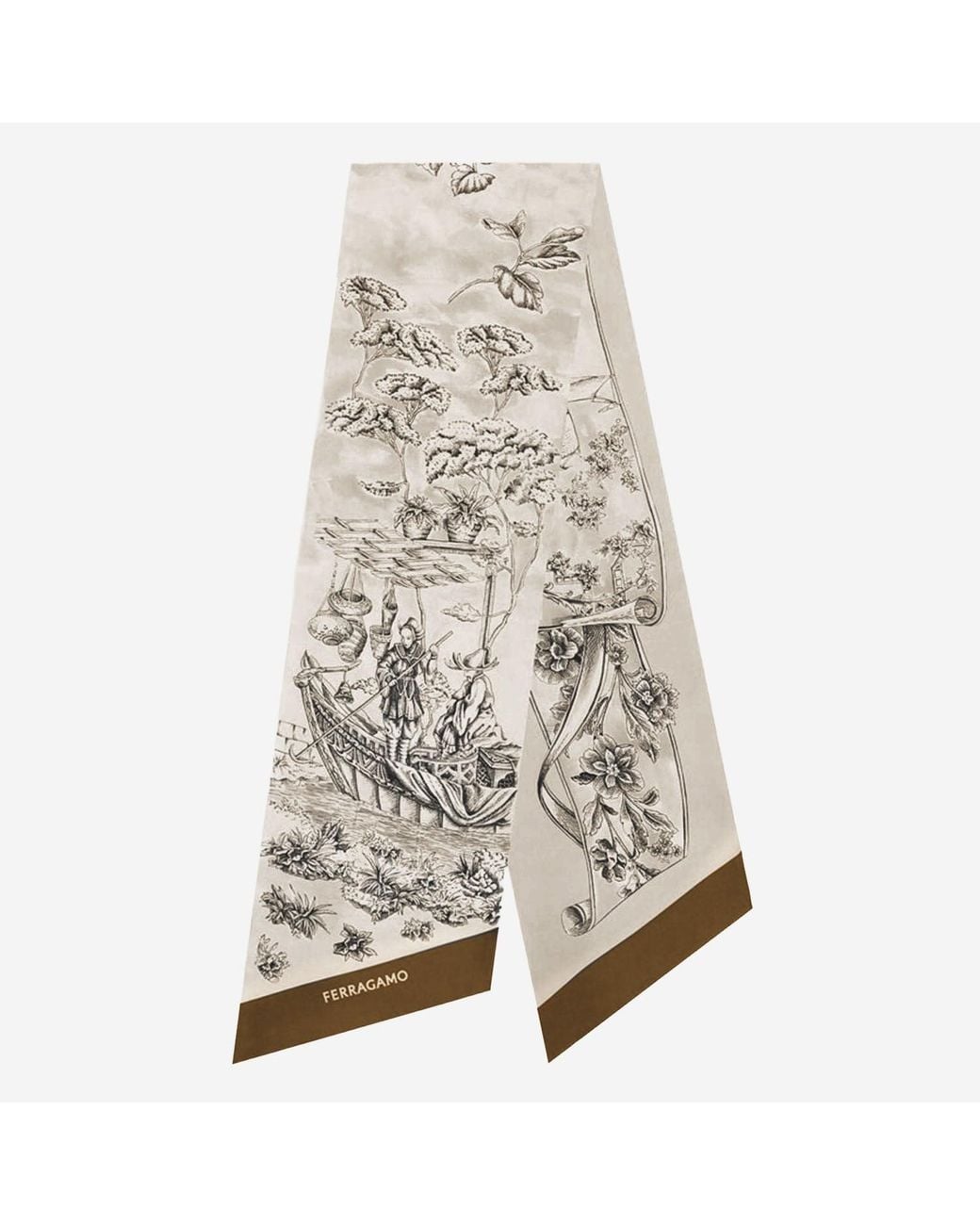Ferragamo Gray Silk Bandeau Voyage Print Scarf