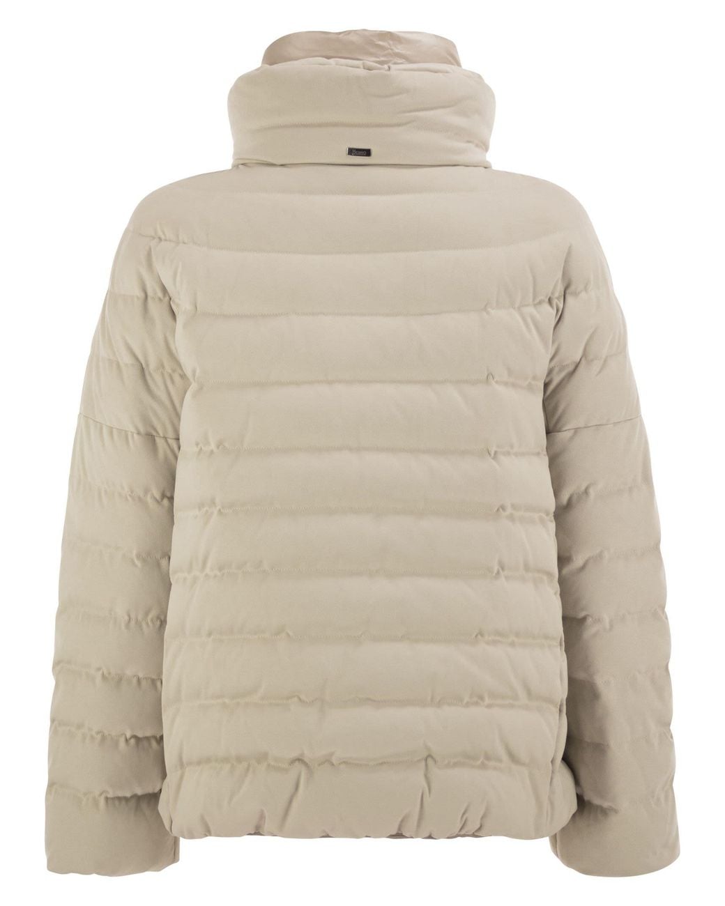 Herno Natural Technical Suede Effect Down Jacket With Padded High Collar