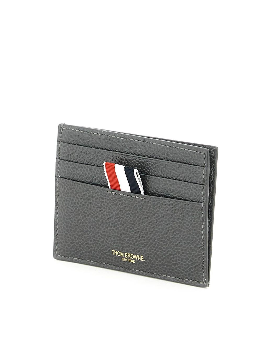 Black Pebble Grain Leather Debossed 4-Bar Stripe Lanyard Zippered Card  Wallet