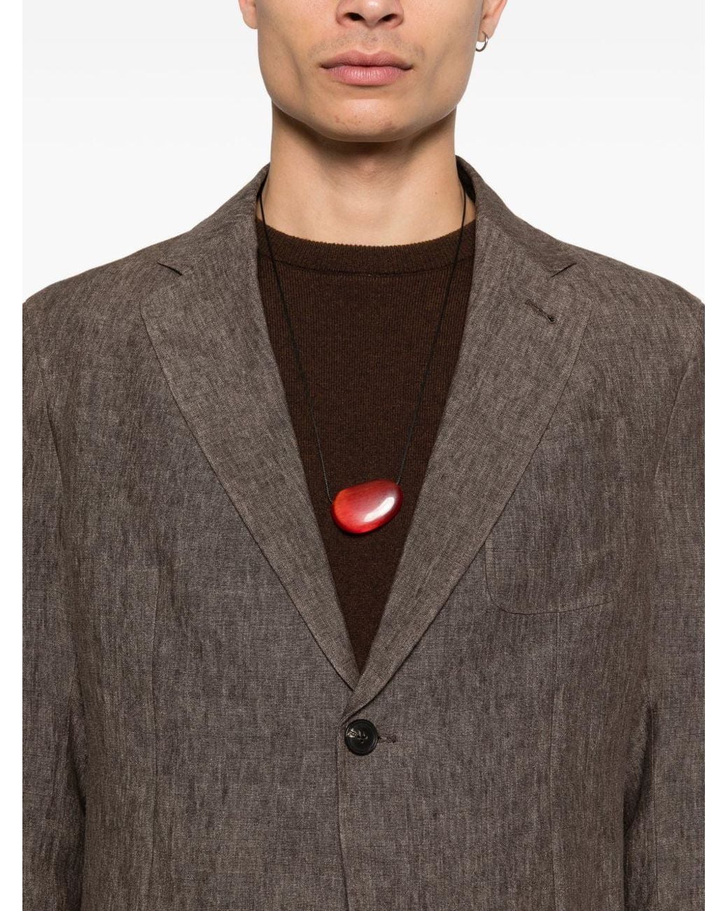 Emporio Armani Brown Linen Single-Breasted Blazer Jacket for men