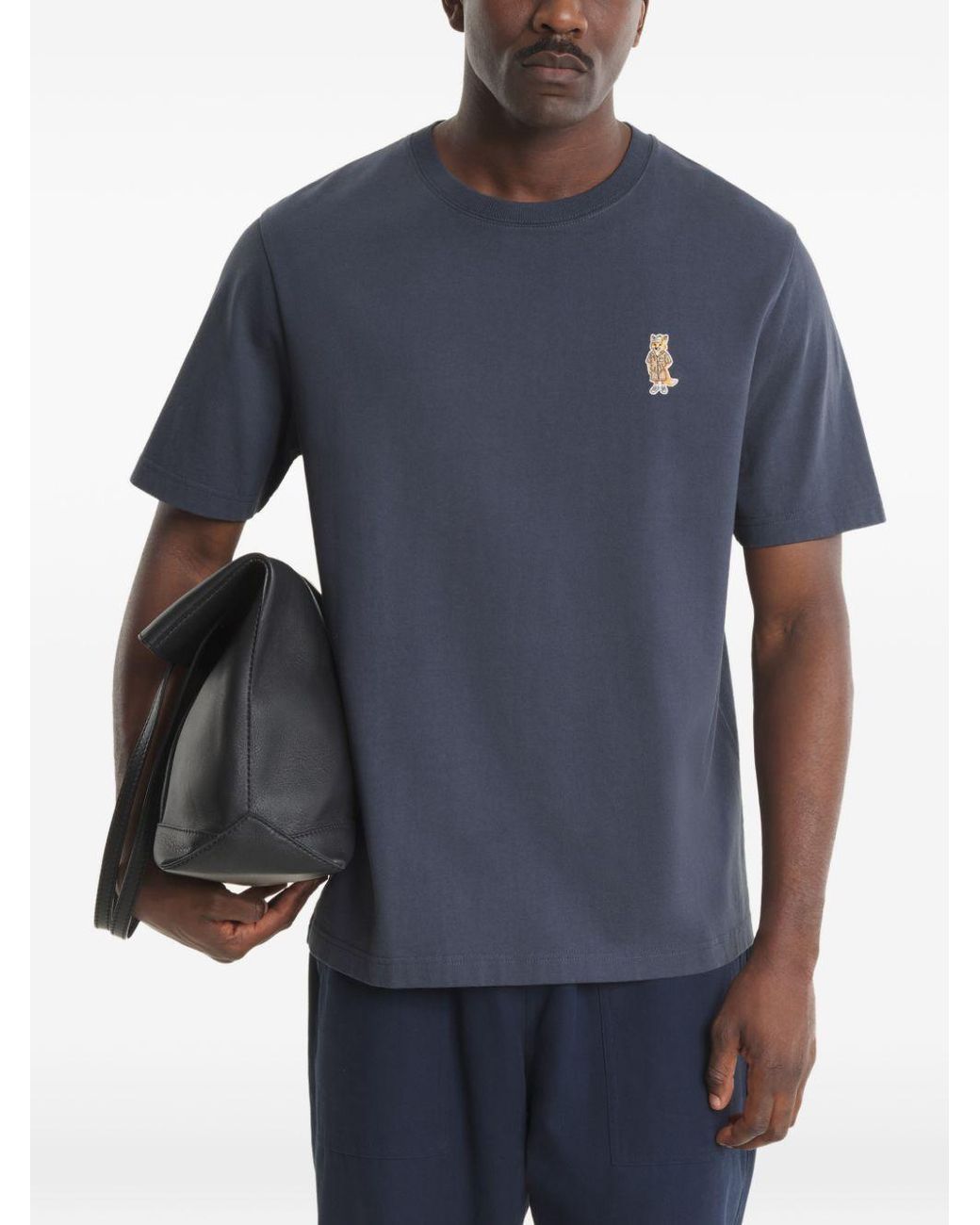 Maison Kitsuné Blue Dressed Fox Embroidered T-Shirt for men