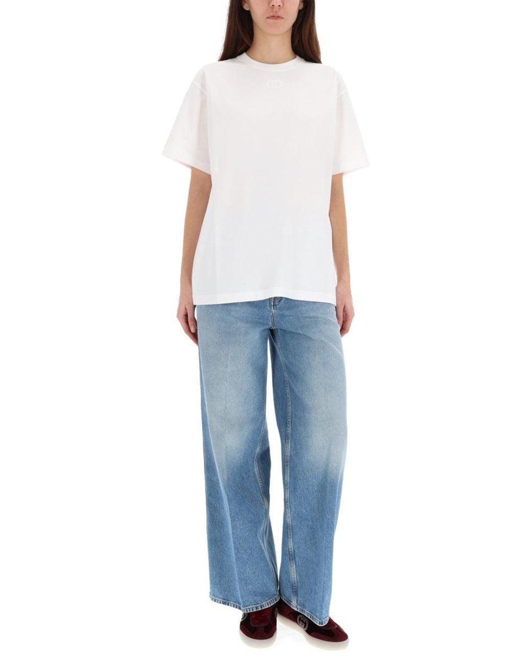 Gucci White T-Shirt With Logo Embroidery
