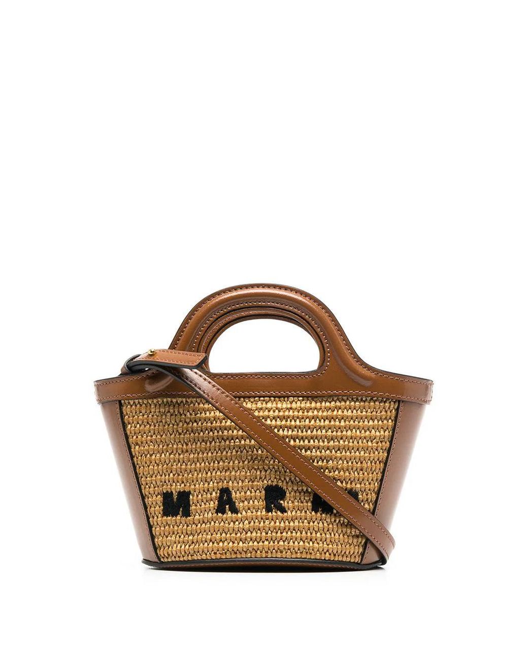 Marni Black Raffia And Leather Tropiacalia Micro Satchel Bag