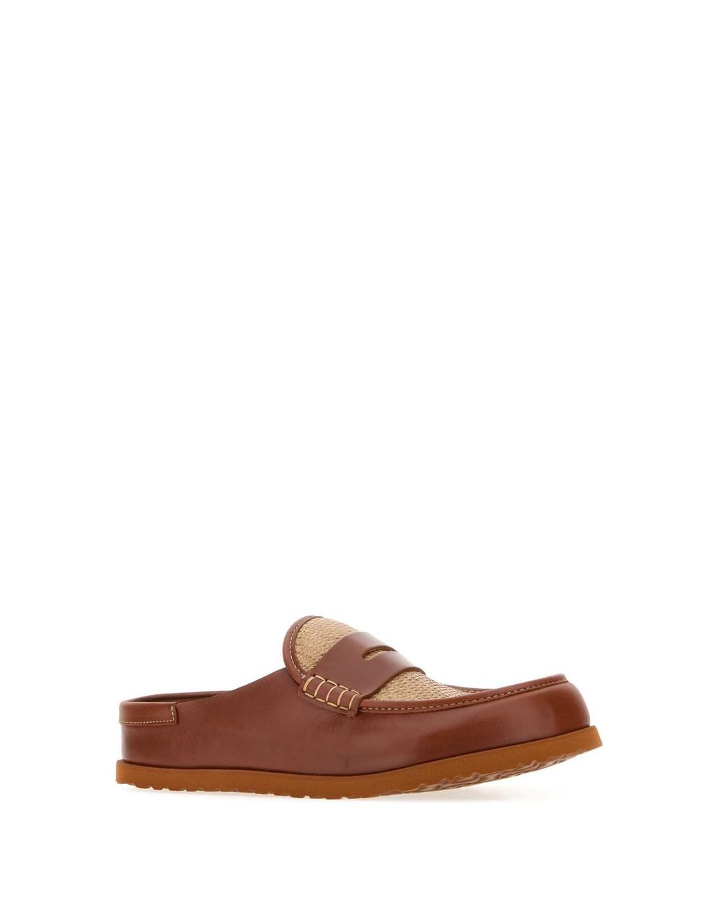 Birkenstock Brown Two Tone Raffia And Nappa Leather Naples Slippers