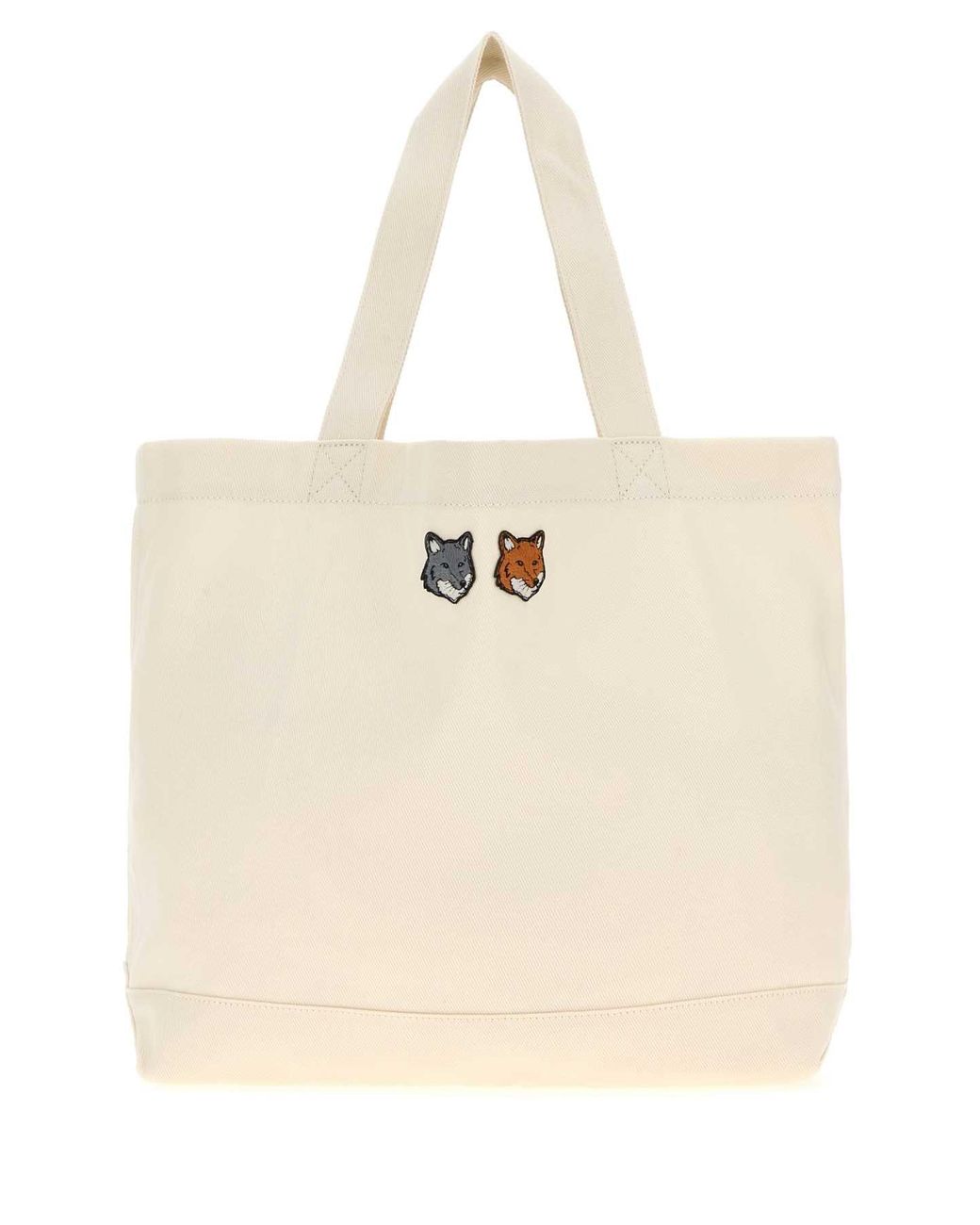 Maison Kitsuné Natural Cotton Canvas Shopping Handbag With Short Handle