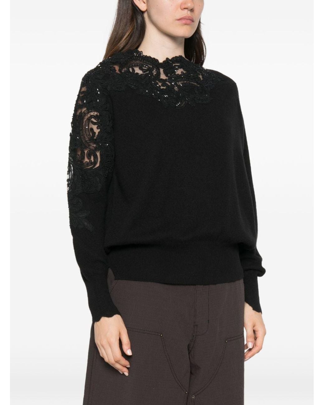 Ermanno Scervino Black Cashmere Crewneck Sweater