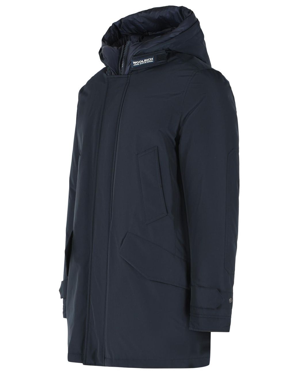 Woolrich Blue 'Polar High Collar' Cotton Blend Parka for men