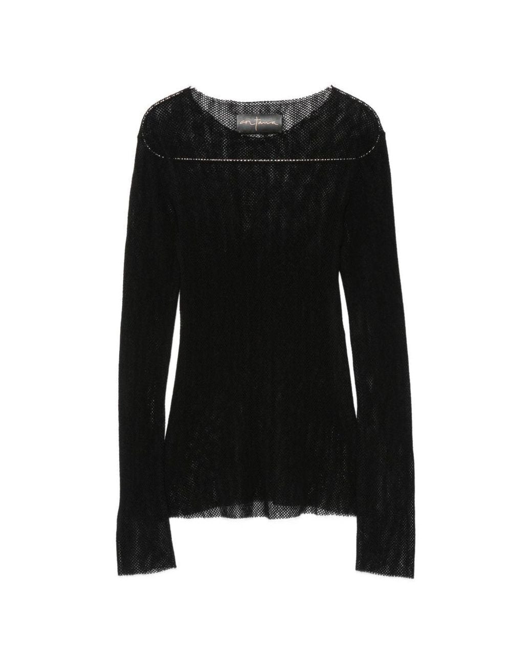 Cortana Black Mesh Wool Top