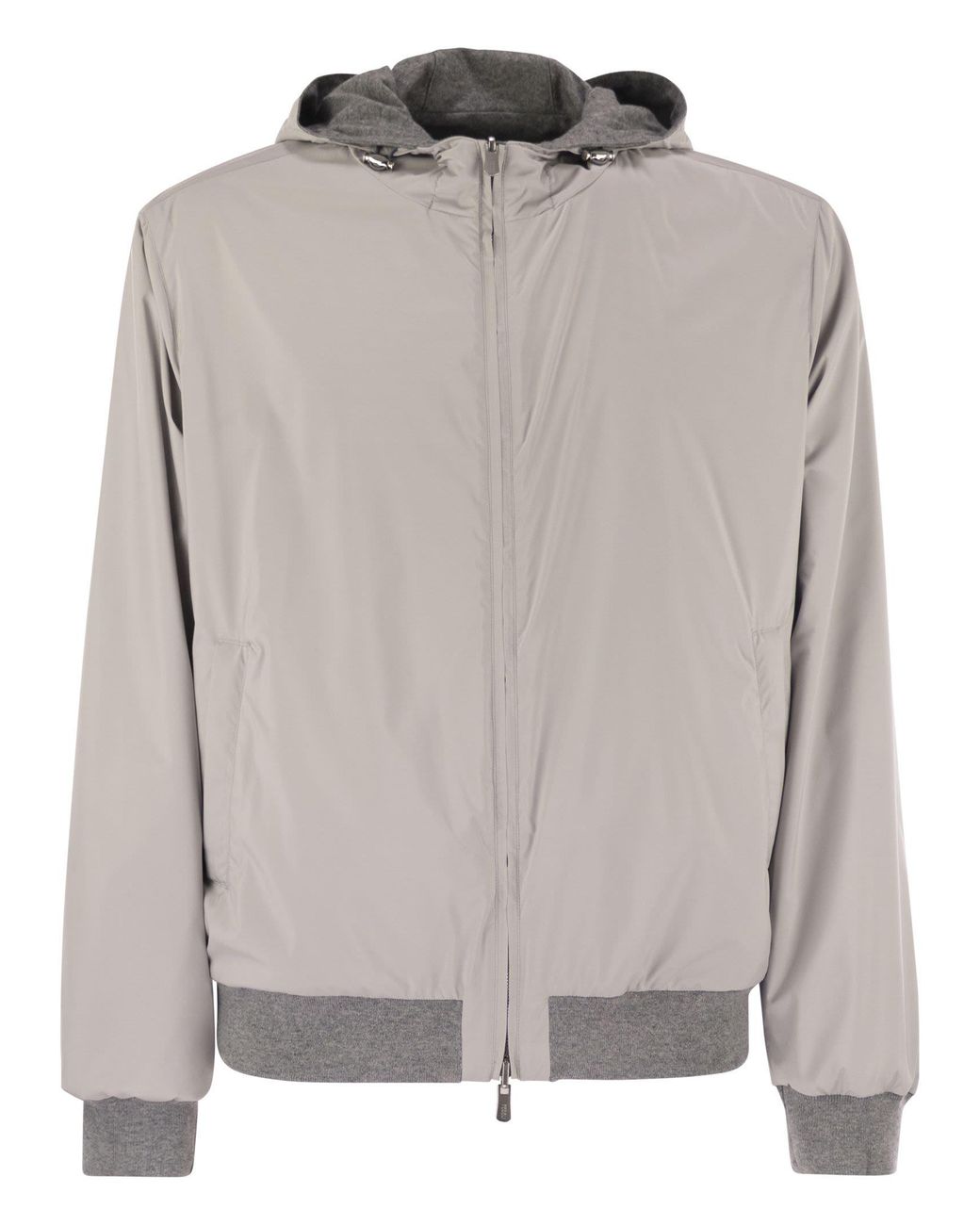 Fedeli Gray Reversible Bomber Jacket With Hood for men