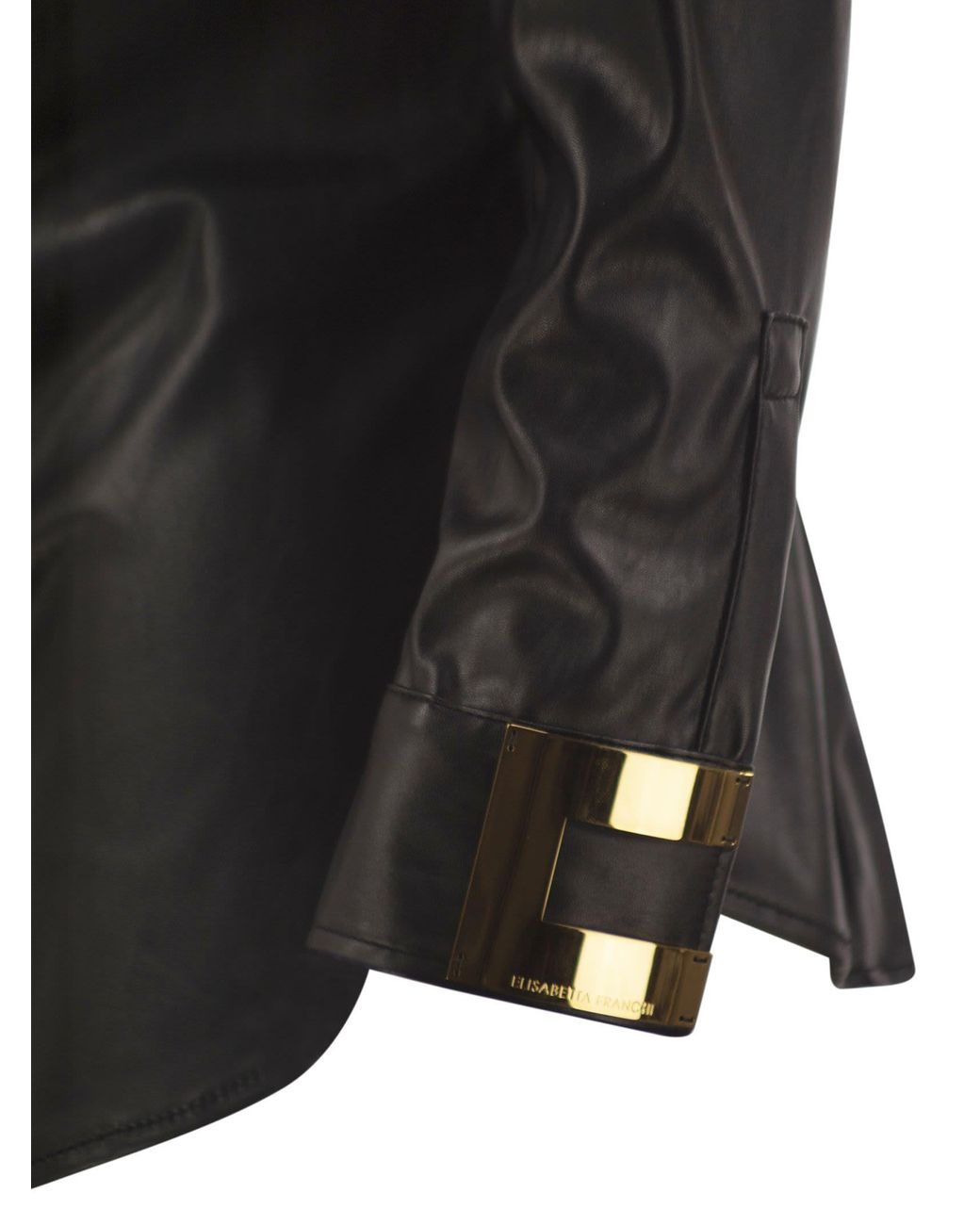 Elisabetta Franchi Black Leather-Effect Shirt With Jewel Cuffs