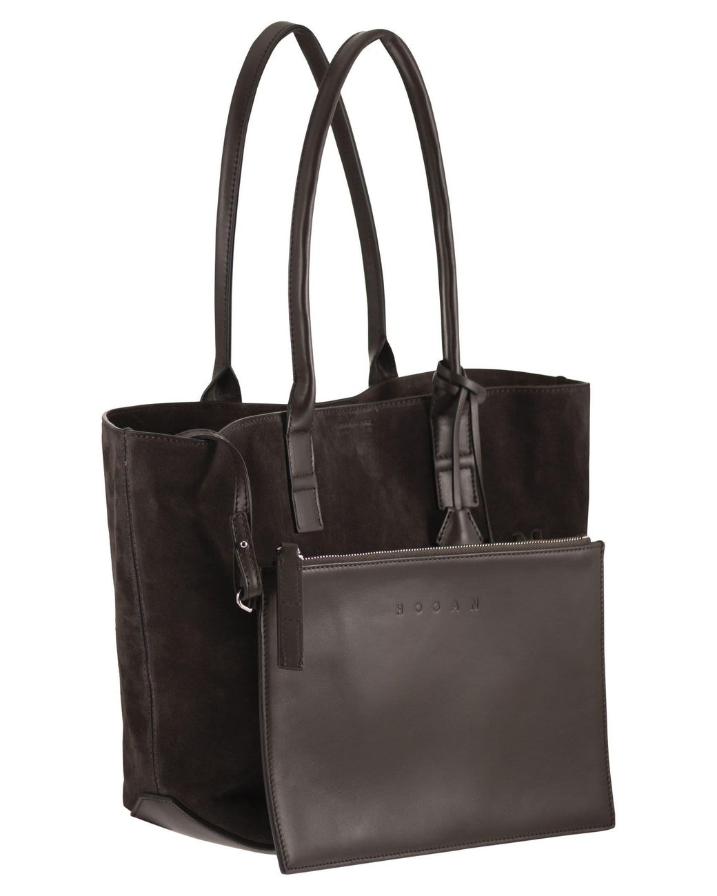 Hogan Black Suede Tote Bag With Embossed Logo