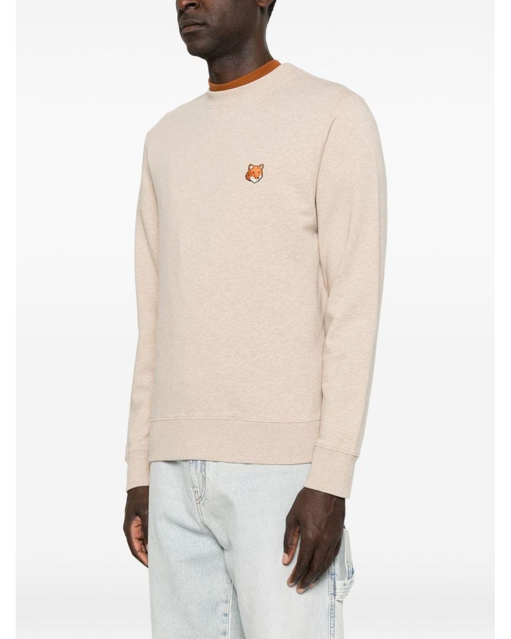 Maison Kitsuné Natural Fox Head Cotton Crewneck Sweatshirt
