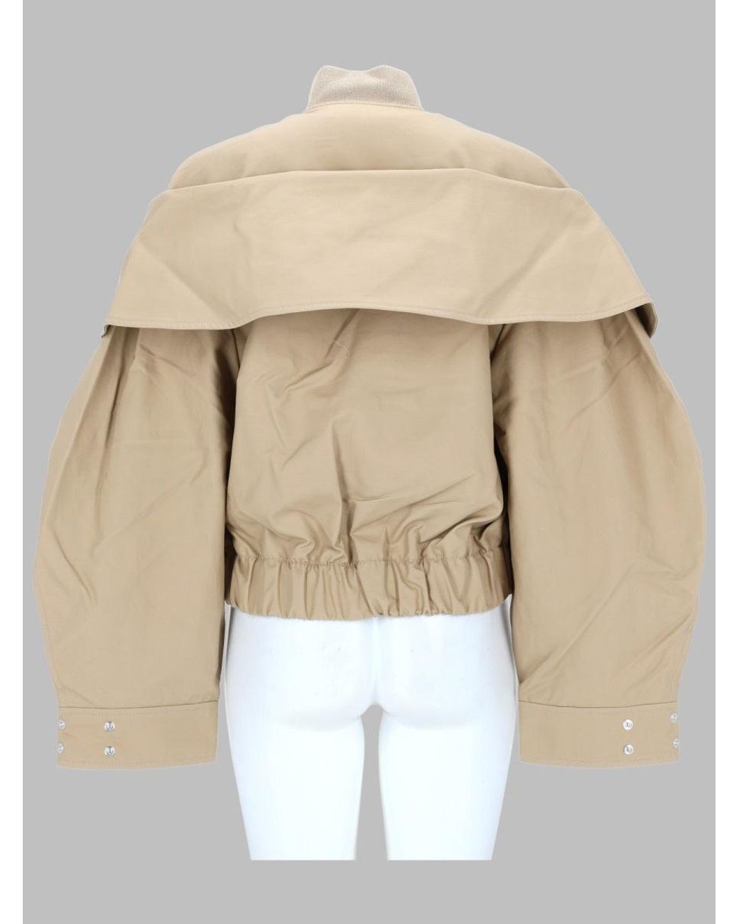 Ganni Natural Cropped Cotton Jacket With High Collar
