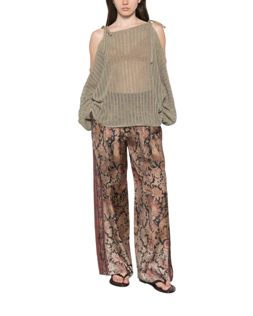 Pierre Louis Mascia Brown Printed Silk Trousers