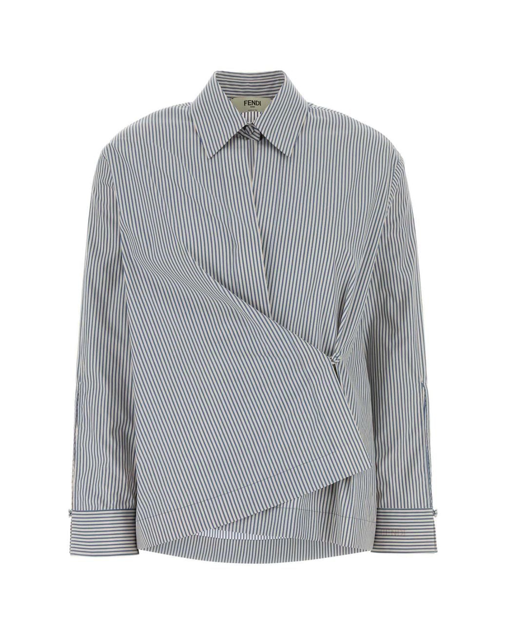 Fendi Gray Embroidered Poplin Shirt