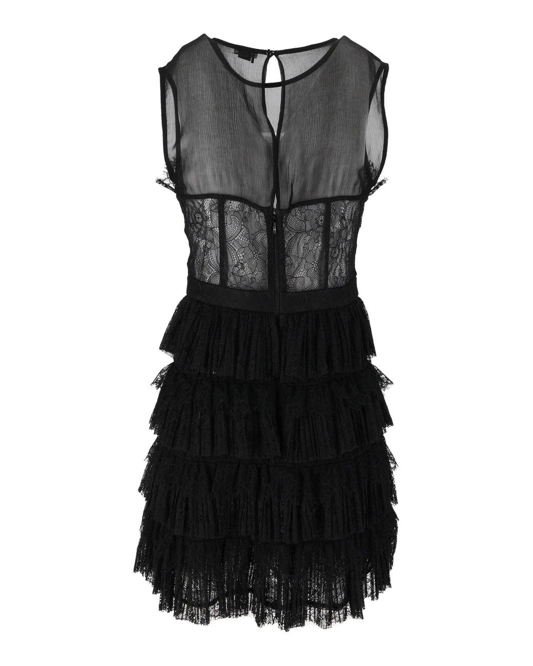 Elisabetta Franchi Black Sheer Lace Keyhole Neckline Mini Dress