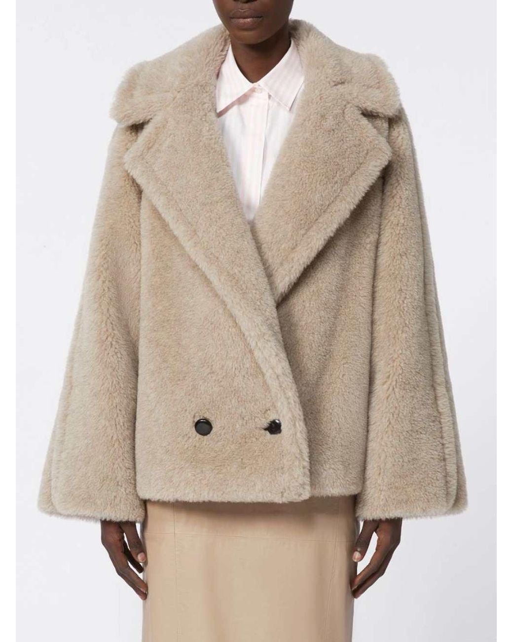 Max Mara Natural Teddymantel aus Alpaka und Kaschmir Sand