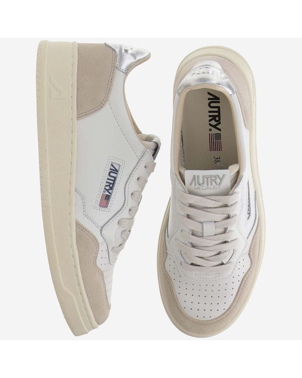 Autry White Leather Sneakers With Suede Inserts And Contoured Design