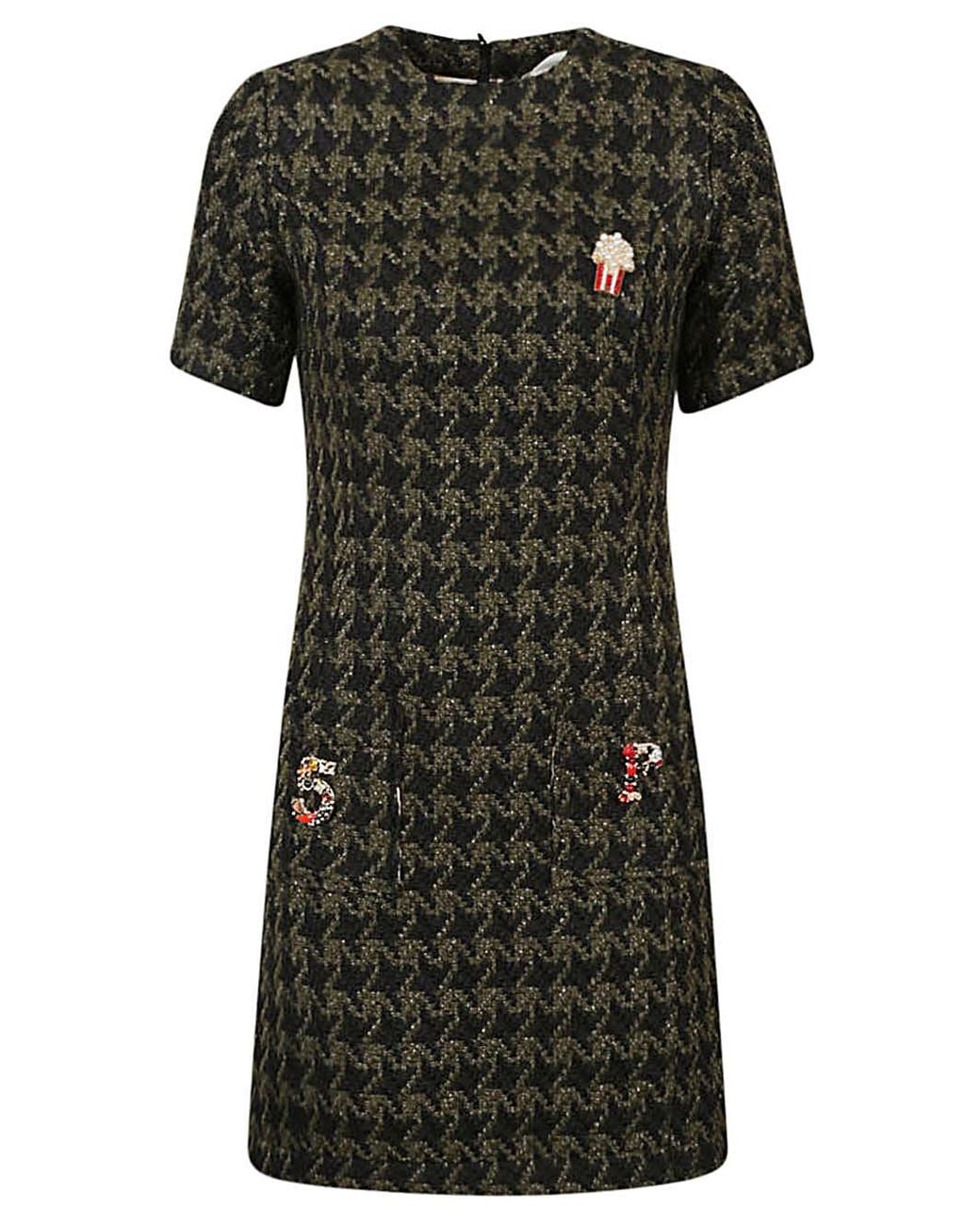 5 PROGRESS Black Houndstooth Wool Blend Short Dress