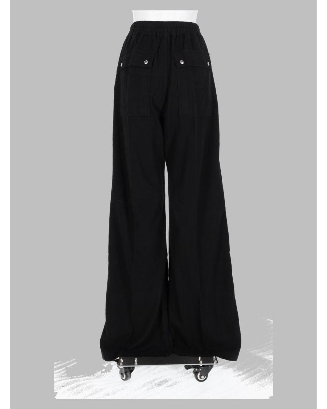 Rick Owens Black Elastic Waistband Flap Pocket Wide-Leg Pants