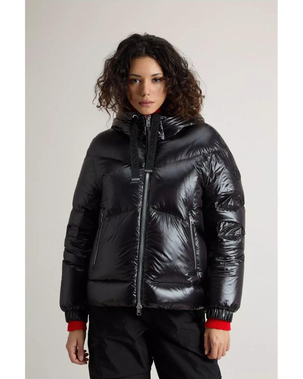 Woolrich Black Turtleneck Hooded Zip-Up Jacket With Front Pockets