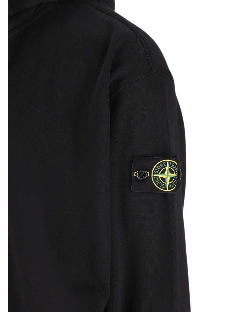 Stone Island Black Zip-Up Hoodie With Logo Appliqué
