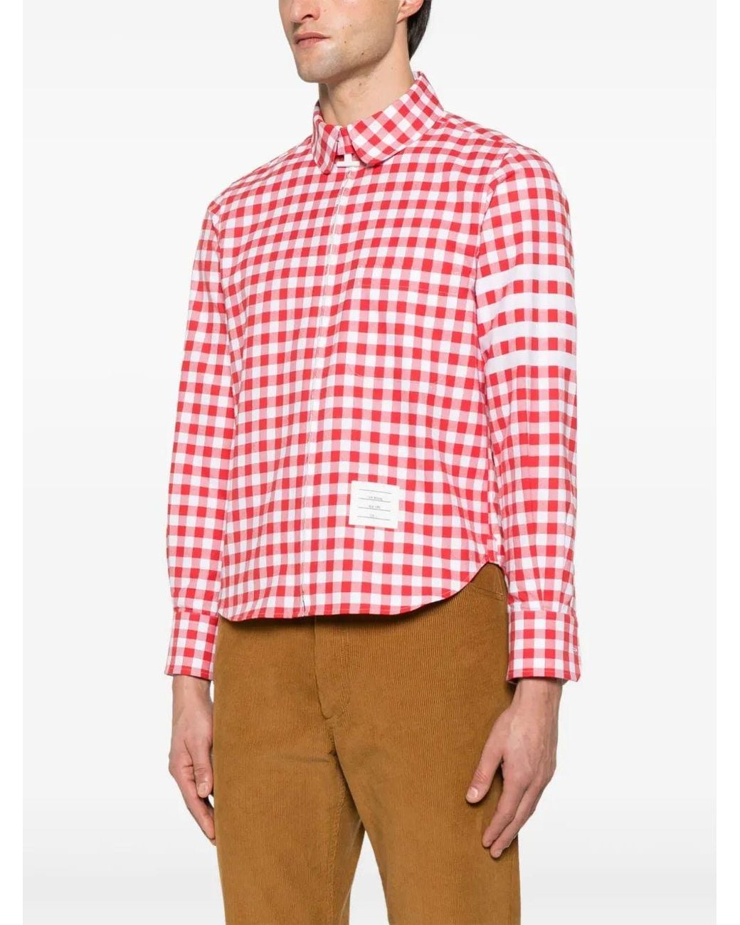 Thom Browne Red Rc Round Hem Zip Up Shirt W/ T Bar Puller for men