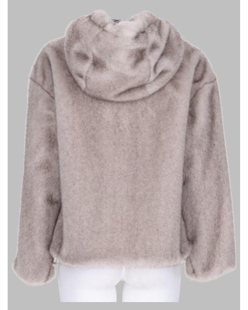 Herno Gray Faux Fur Hooded Zip Jacket