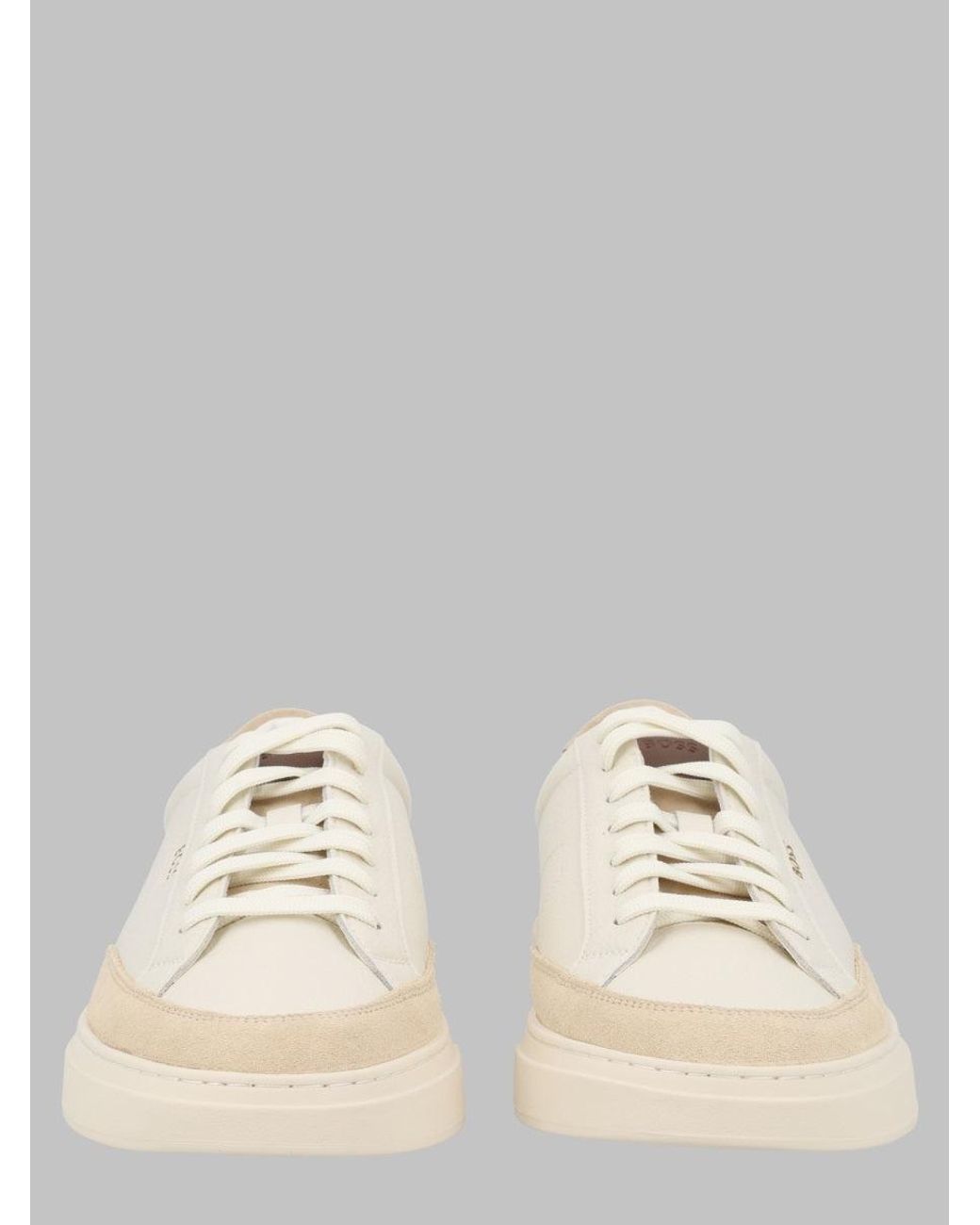 Boss Natural Leather Trim Lace-Up Sneakers