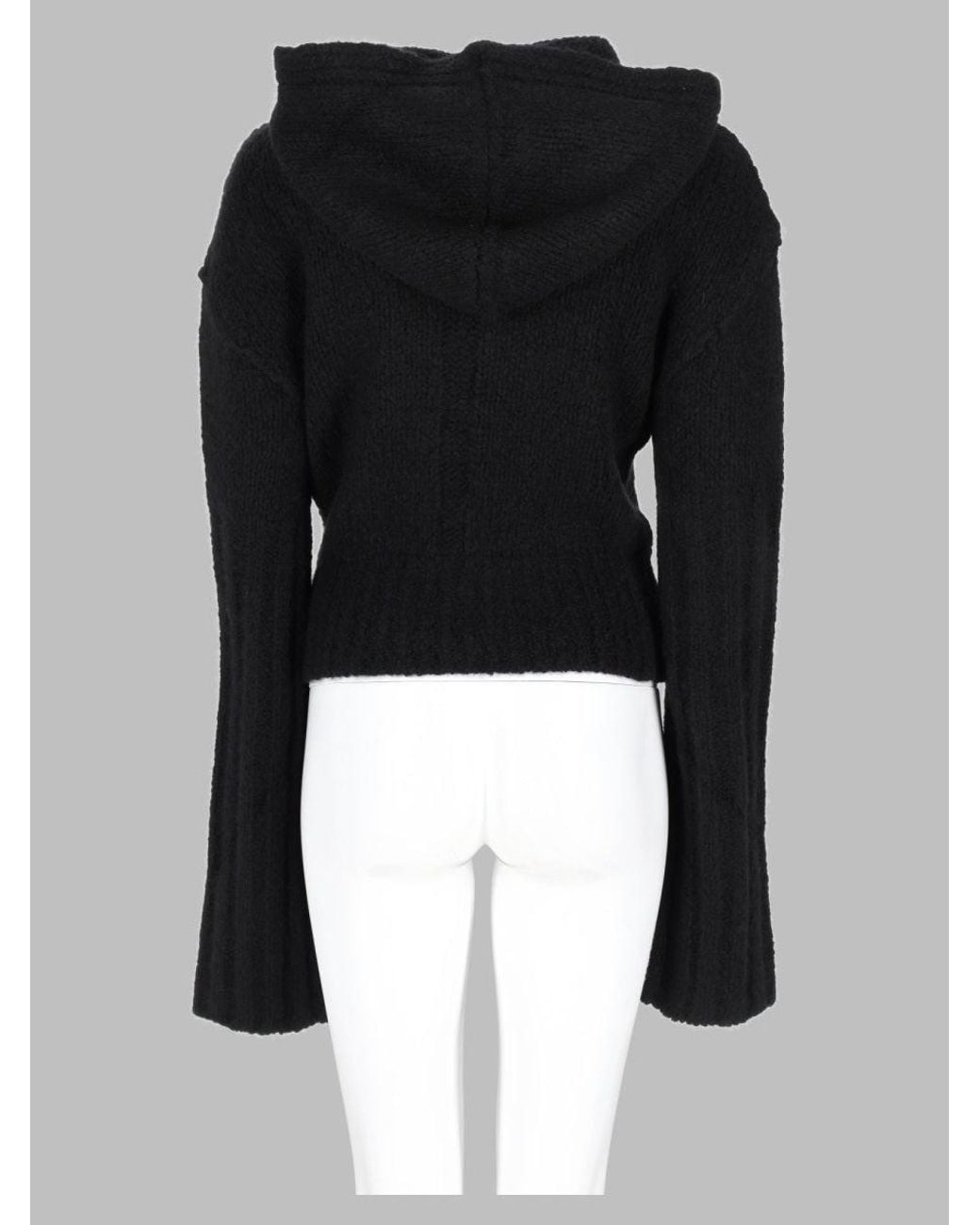 Rick Owens Black Cropped Hooded Sweater With Long Flared Sleeves