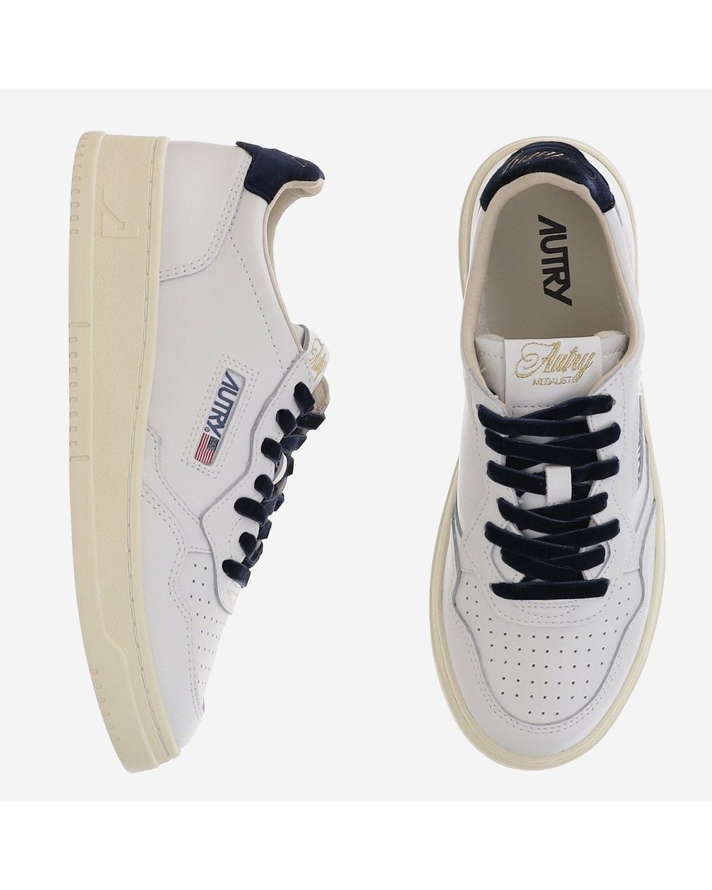 Autry White Medalist Low Leather Sneakers With Velvet Lacing