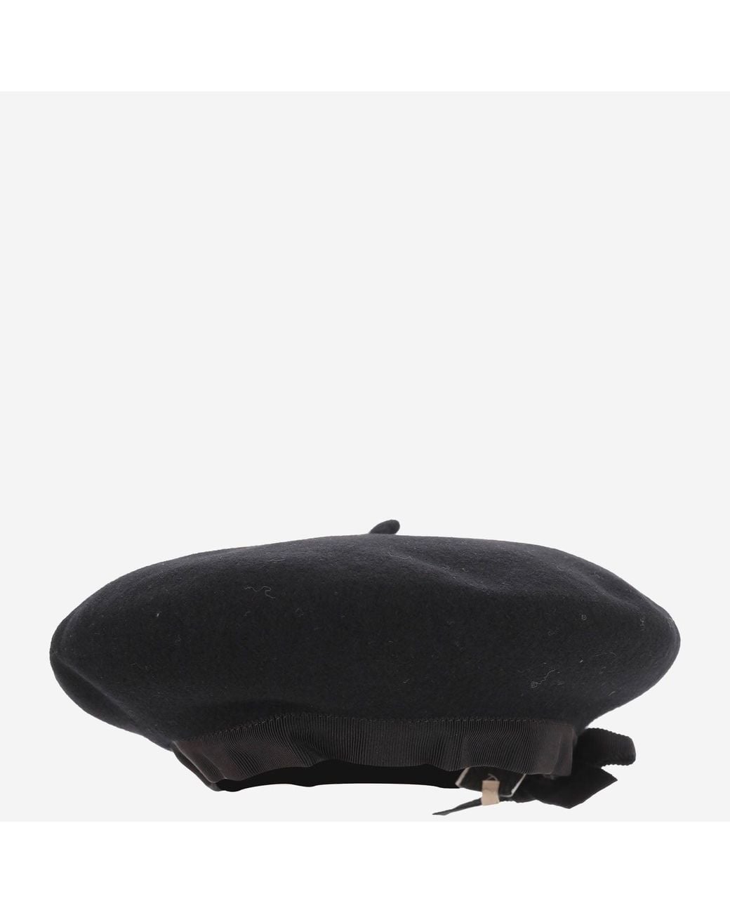 Patou Black Wool Beanie With Grosgrain Bow