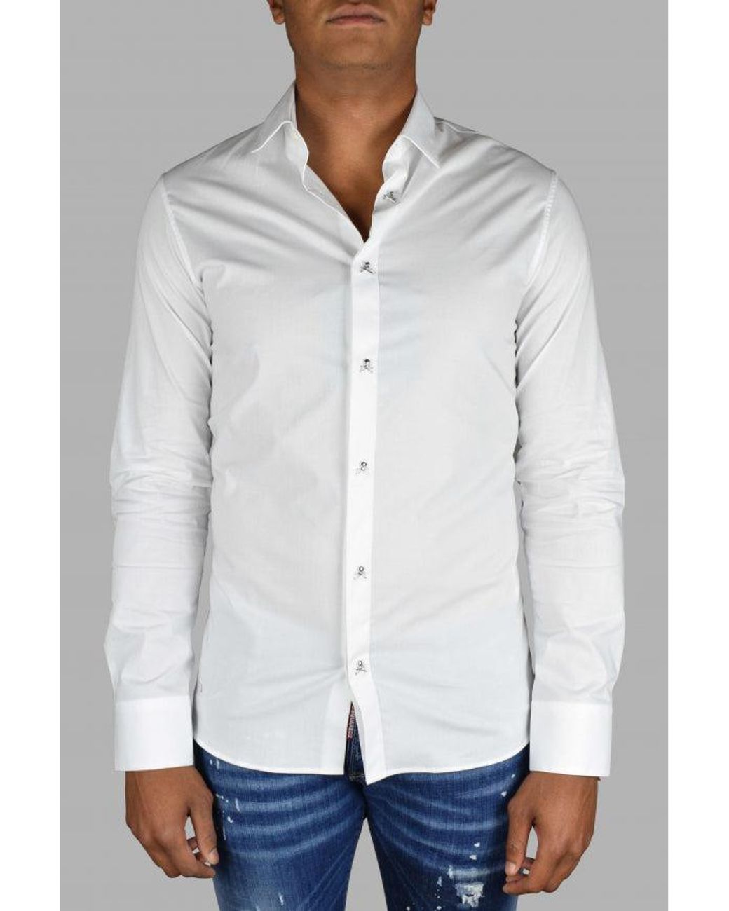 Philipp Plein White Ls Skull Shirt for men
