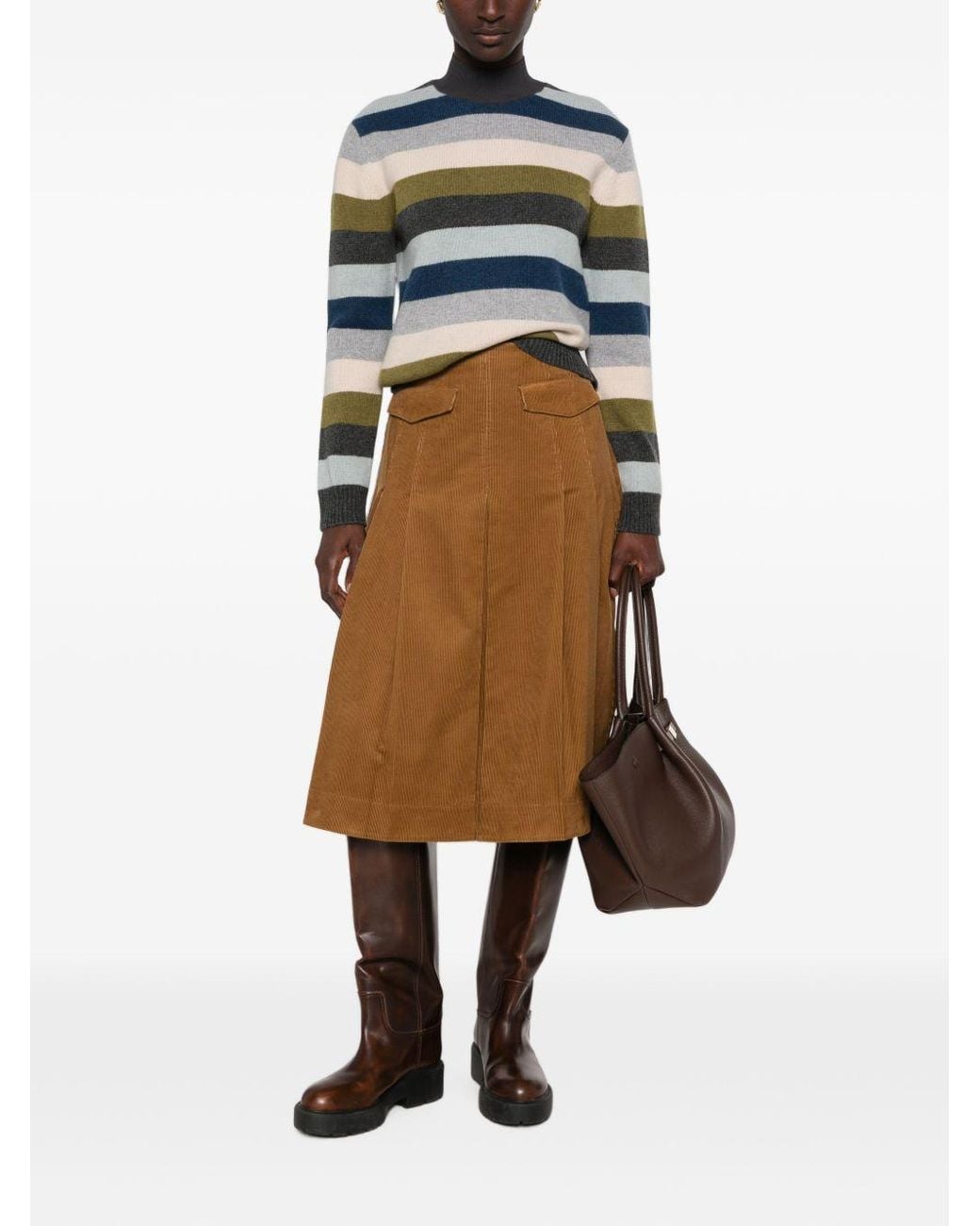 Tory Burch Natural Corduroy Pleated Skirt