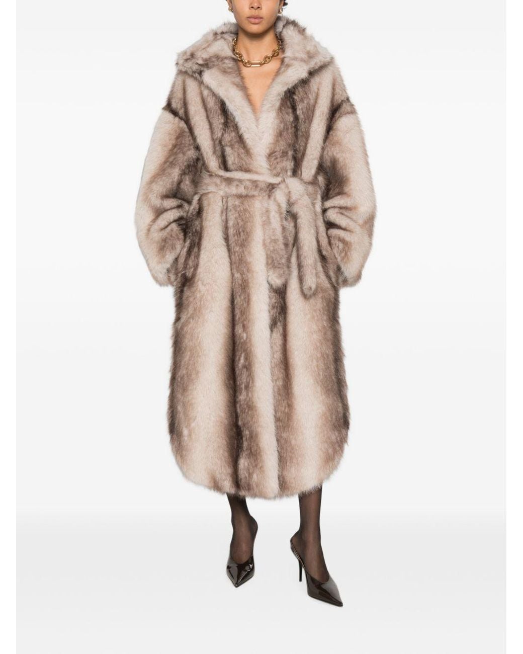 Frankie Shop Natural Ravello Faux Fur Long Coat