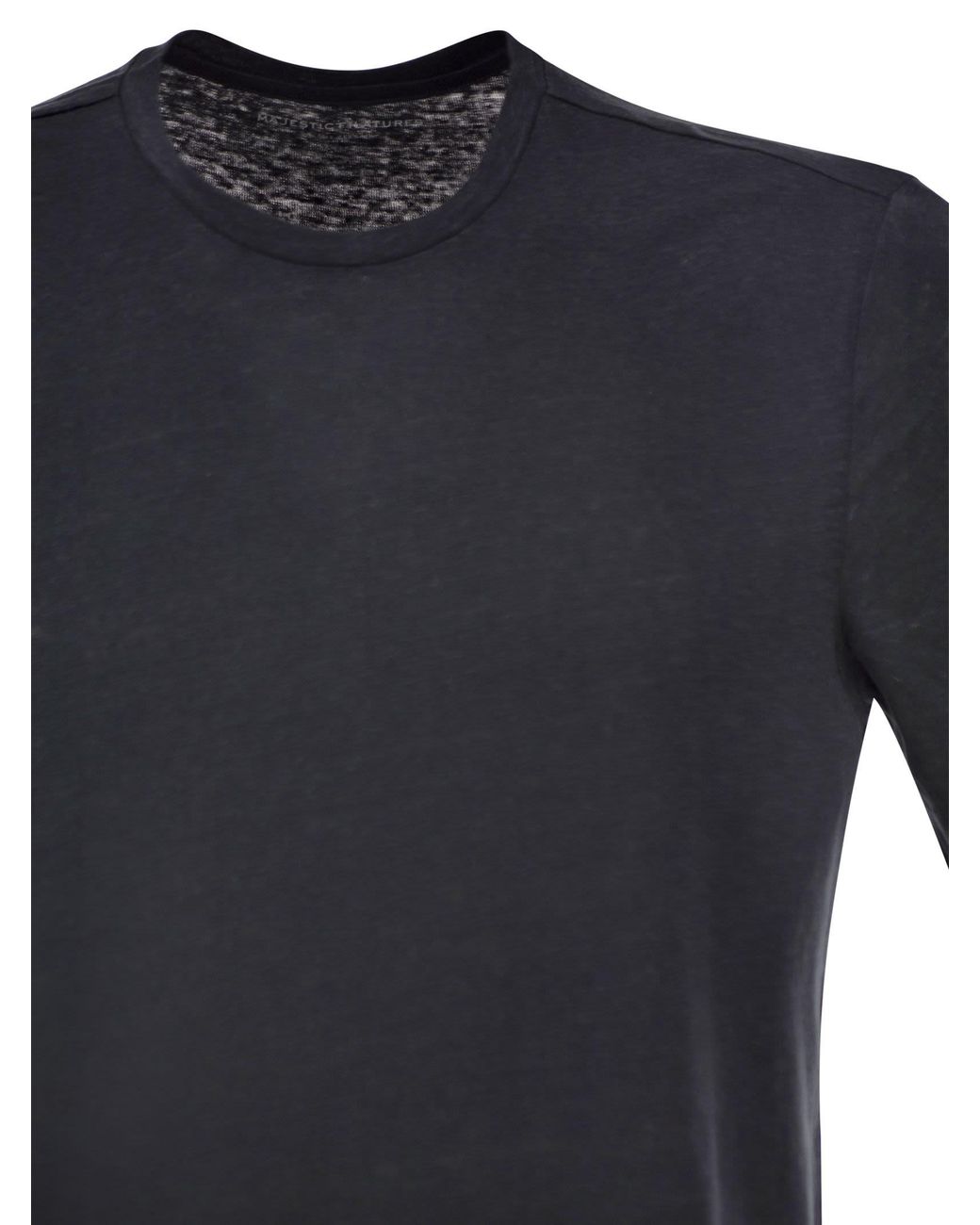 Majestic Black Stretch Linen T Shirt With Round Neckline