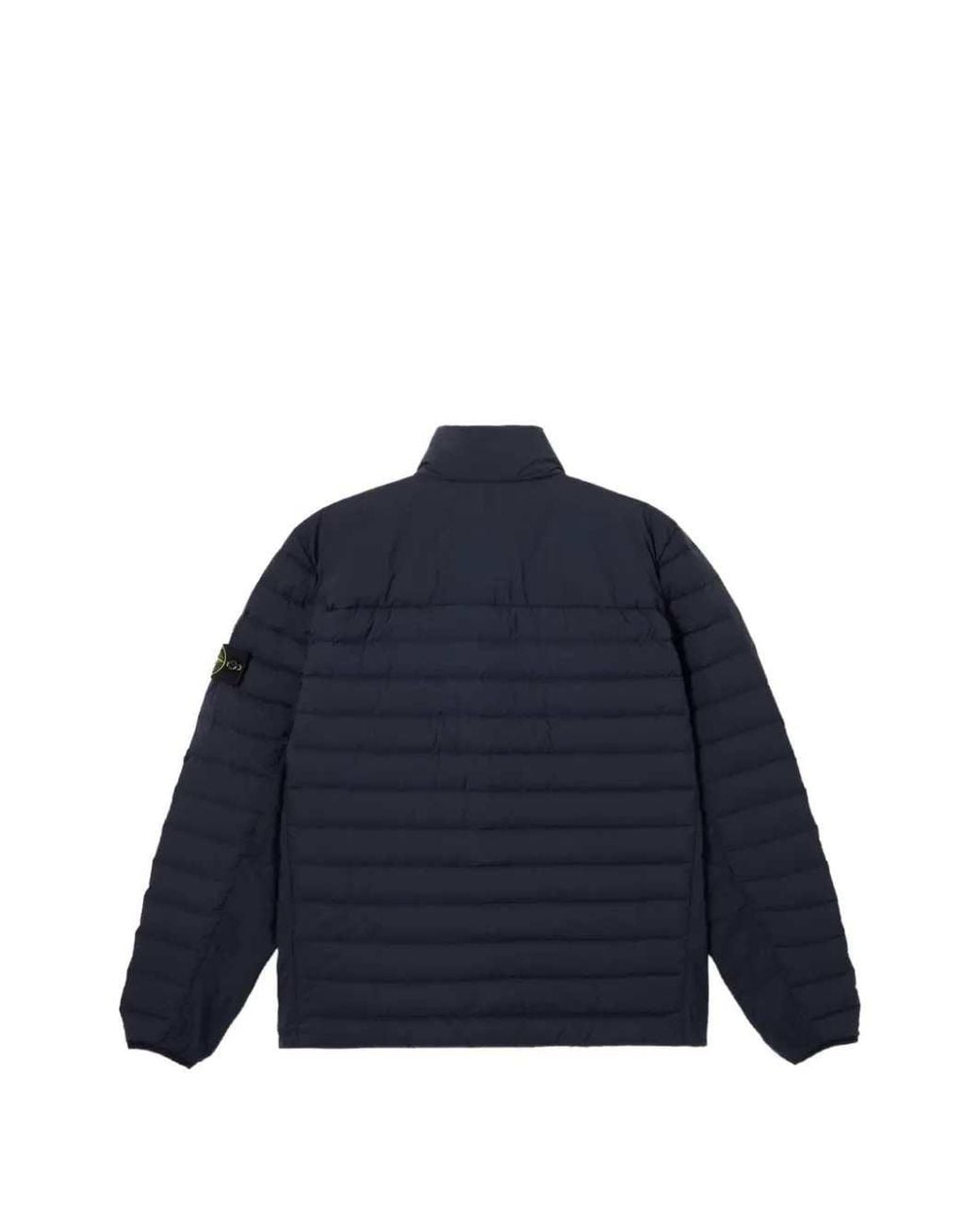 Stone Island Blue Quilted Jacket With Logo Patch
