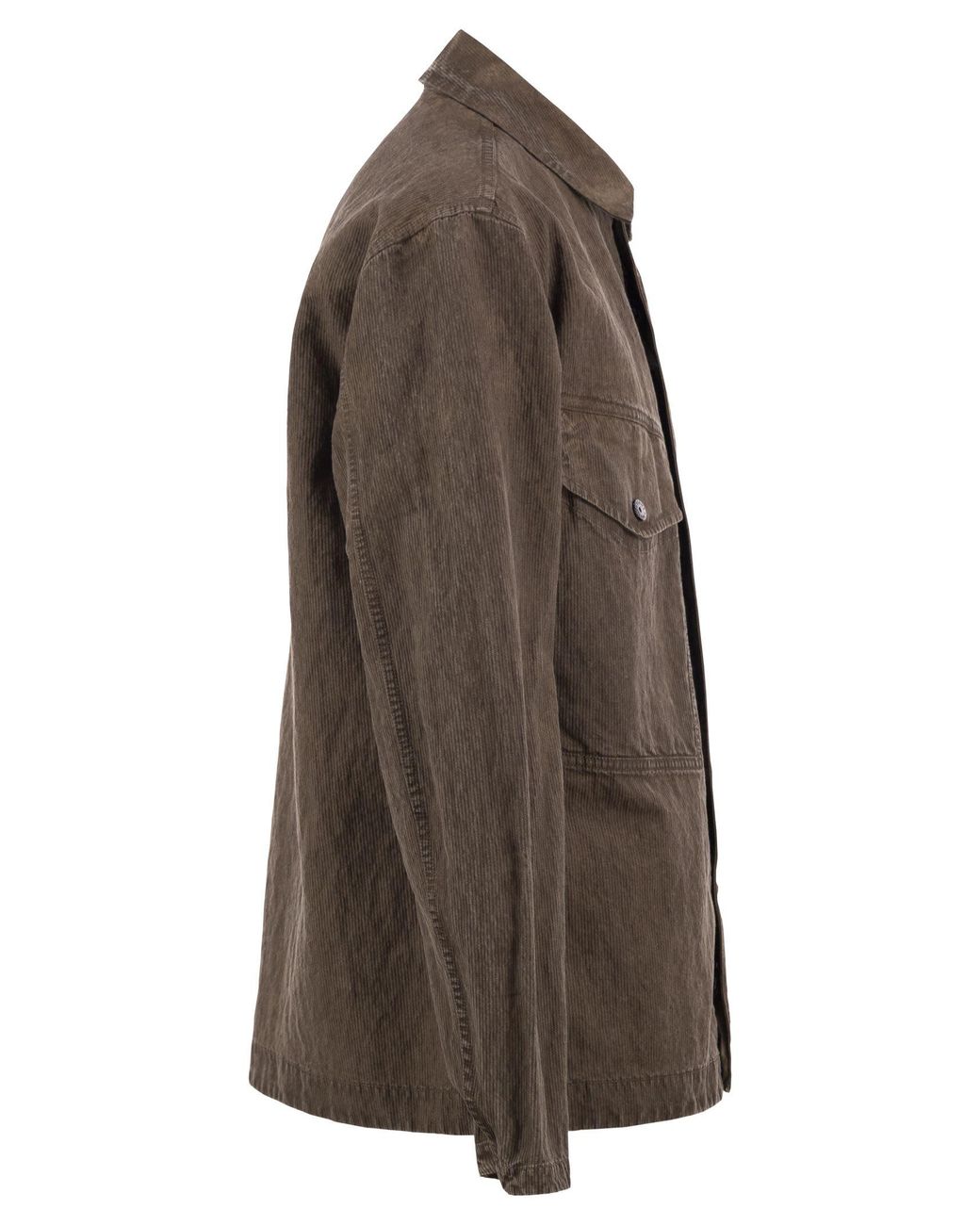 Stone Island Brown Corduroy Overshirt With Compass Badge for men